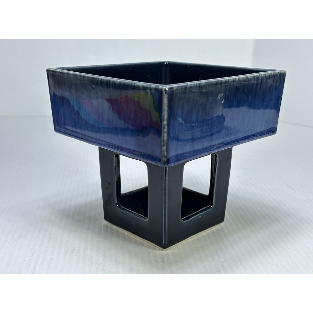 Toyo Ikebana Modernist Square Pedestal Vase Gorgeous Cobalt Blue